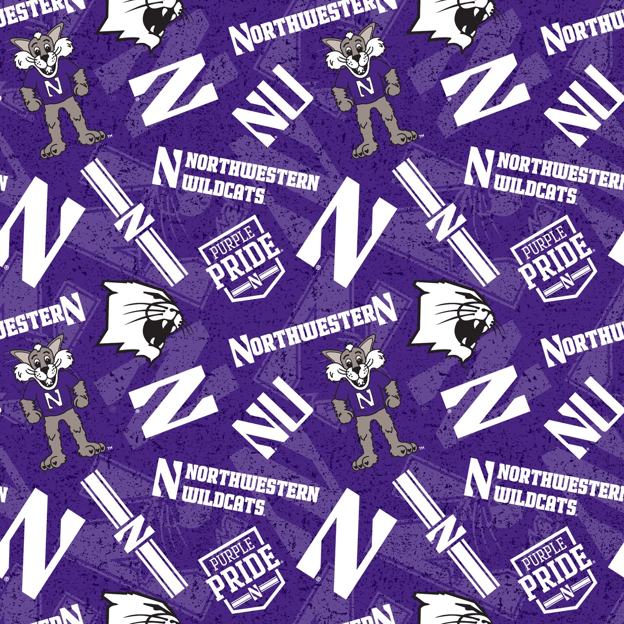 Sykel Enterprises-Northwestern University Cotton Fabric-Northwestern Wildcats Tone On Tone Cotton Quilting Fabric